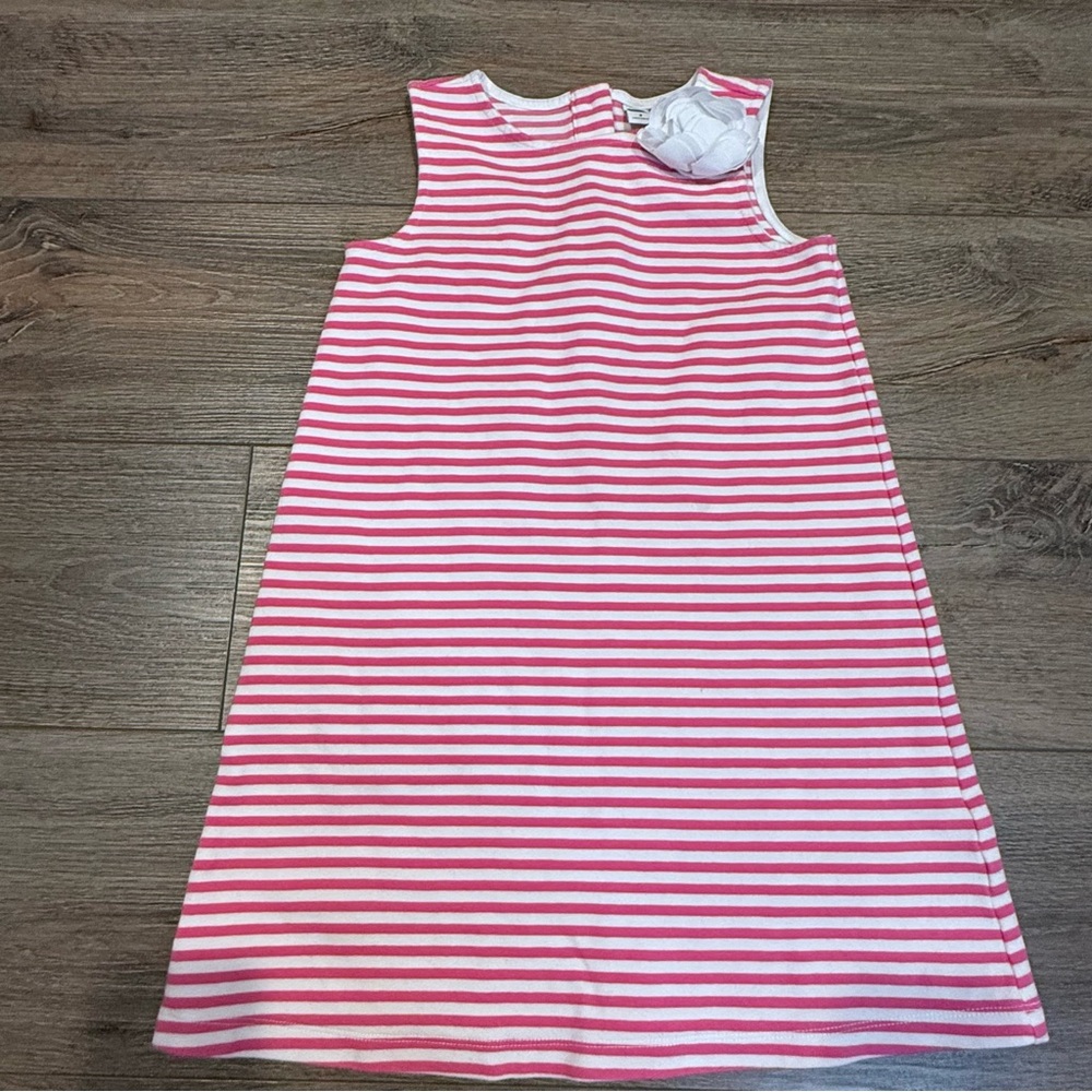 Janie and Jack Pink and White Striped Sleeveless Dress with Flower Accent